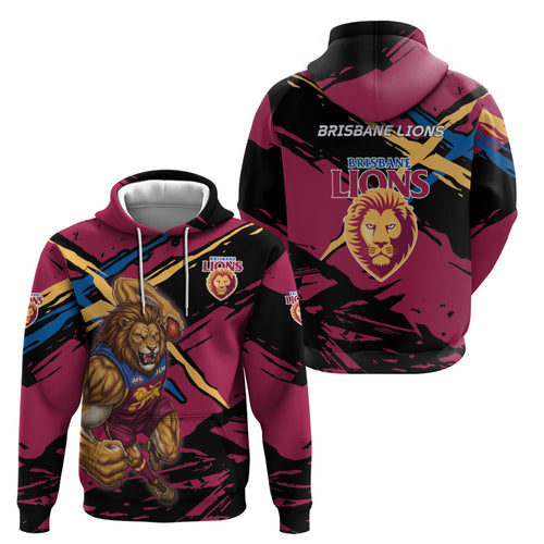 Brisbane Lions Zip Hoodie Lions Muscular Mascot Graphic - Abstract Paint Splatter Art