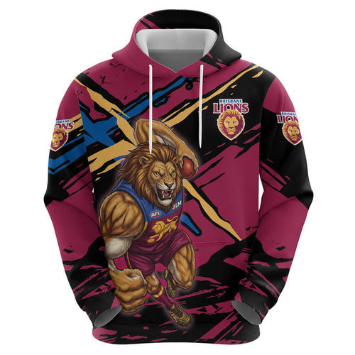 Brisbane Lions Zip Hoodie Lions Muscular Mascot Graphic - Abstract Paint Splatter Art
