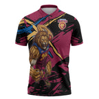 Brisbane Lions Zipper Polo Shirt Lions Muscular Mascot Graphic - Abstract Paint Splatter Art