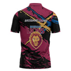 Brisbane Lions Zipper Polo Shirt Lions Muscular Mascot Graphic - Abstract Paint Splatter Art