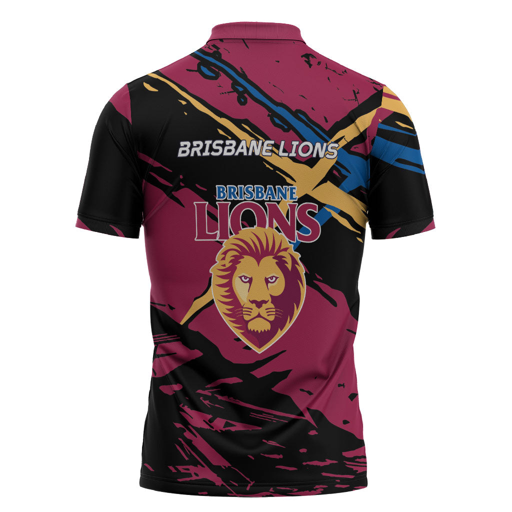 Brisbane Lions Zipper Polo Shirt Lions Muscular Mascot Graphic - Abstract Paint Splatter Art