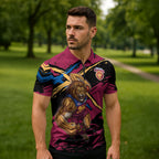 Brisbane Lions Zipper Polo Shirt Lions Muscular Mascot Graphic - Abstract Paint Splatter Art