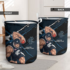 Carlton Football Club Laundry Basket Blues Muscular Mascot Graphic - Abstract Paint Splatter Art