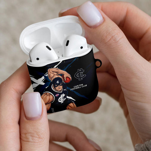 Carlton Football Club AirPods Case Blues Muscular Mascot Graphic - Abstract Paint Splatter Art