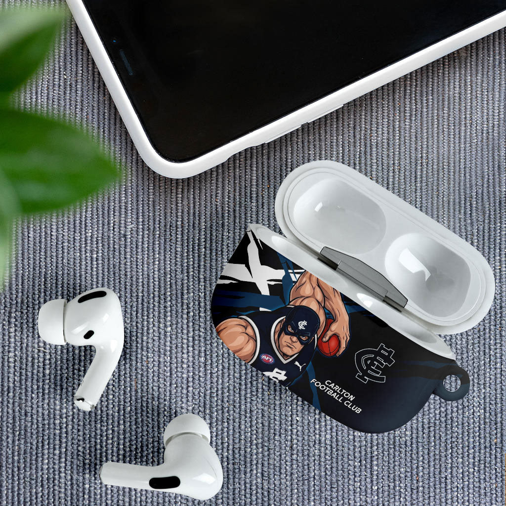 Carlton Football Club AirPods Case Blues Muscular Mascot Graphic - Abstract Paint Splatter Art