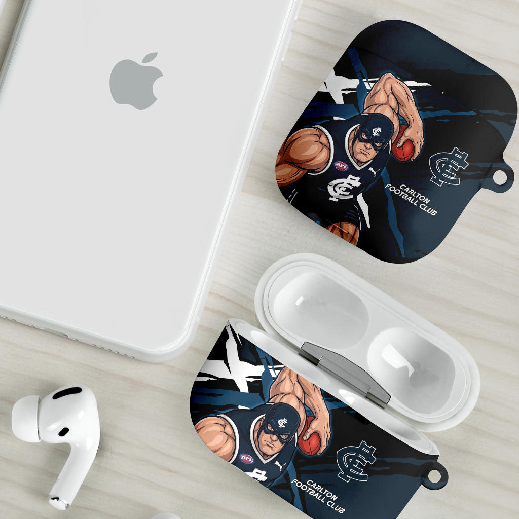 Carlton Football Club AirPods Case Blues Muscular Mascot Graphic - Abstract Paint Splatter Art