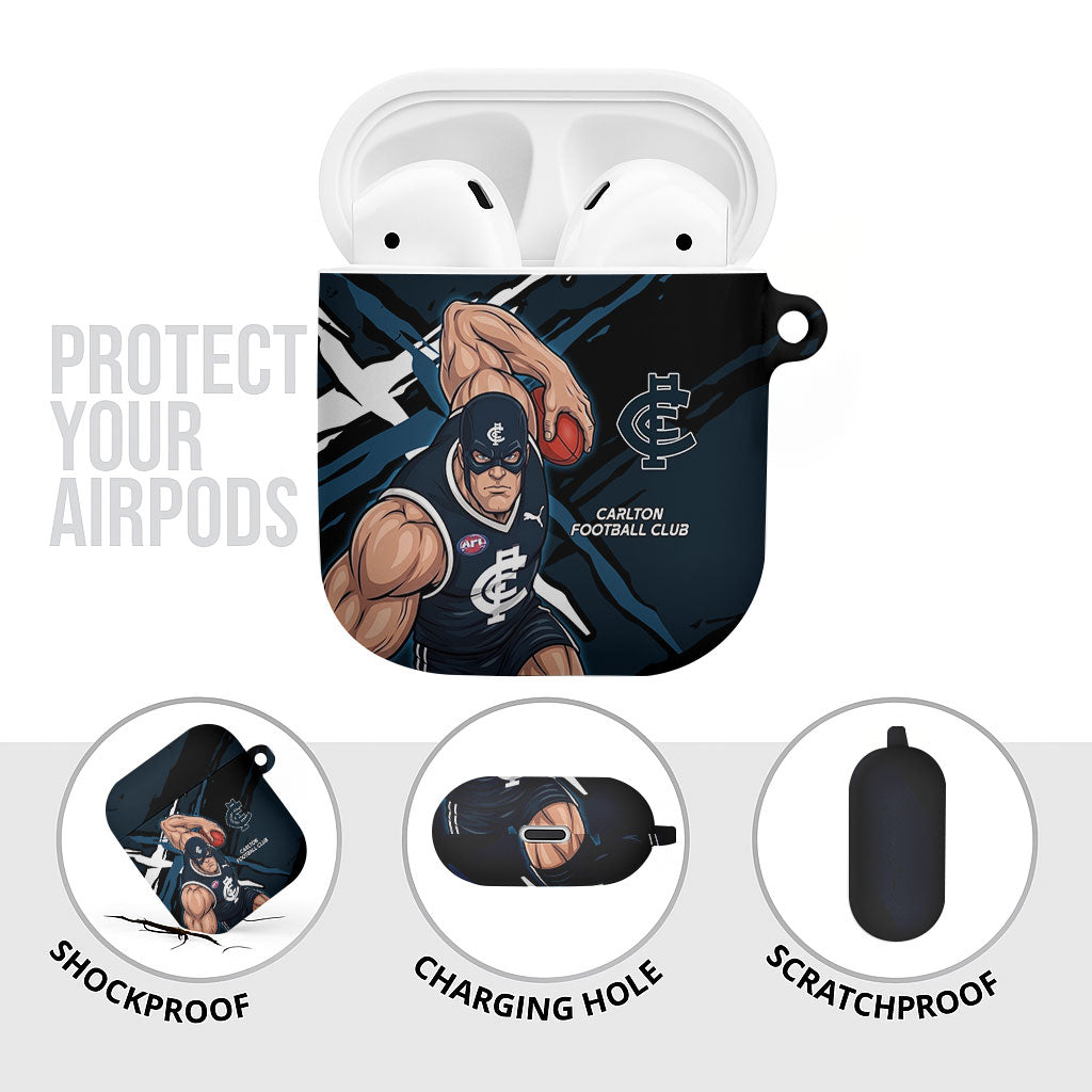 Carlton Football Club AirPods Case Blues Muscular Mascot Graphic - Abstract Paint Splatter Art