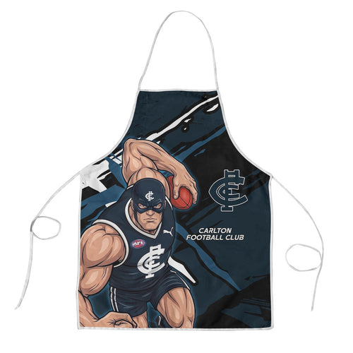 Carlton Football Club Apron Blues Muscular Mascot Graphic - Abstract Paint Splatter Art