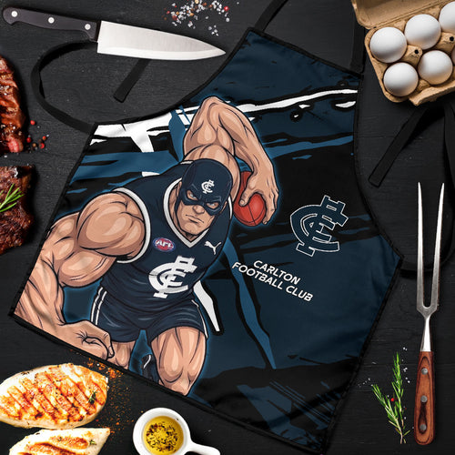 Carlton Football Club Apron Blues Muscular Mascot Graphic - Abstract Paint Splatter Art
