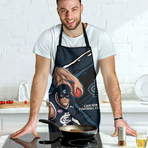 Carlton Football Club Apron Blues Muscular Mascot Graphic - Abstract Paint Splatter Art