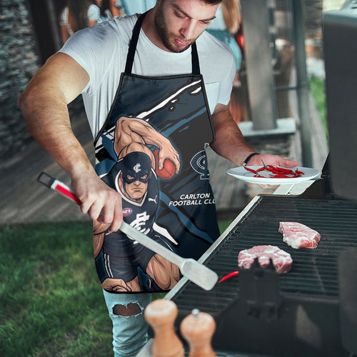 Carlton Football Club Apron Blues Muscular Mascot Graphic - Abstract Paint Splatter Art