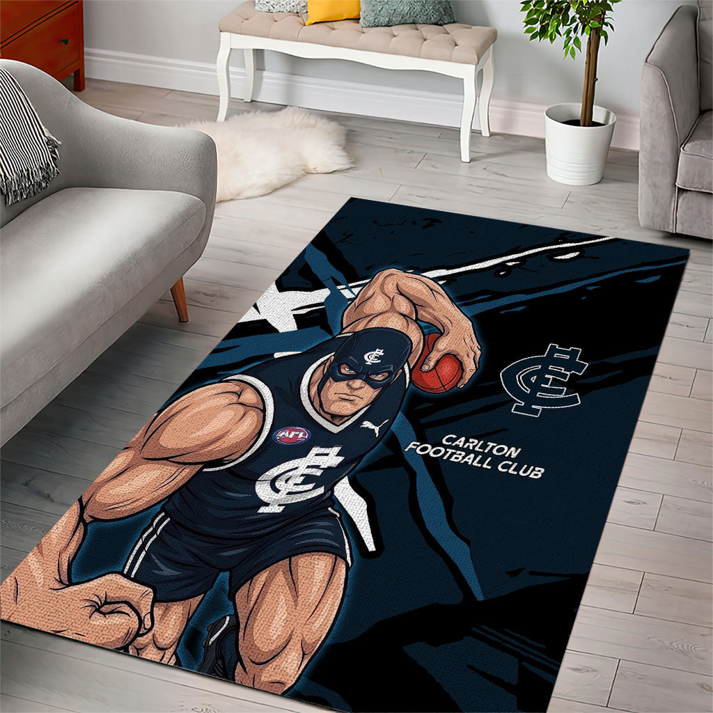 Carlton Football Club Area Rug Blues Muscular Mascot Graphic - Abstract Paint Splatter Art