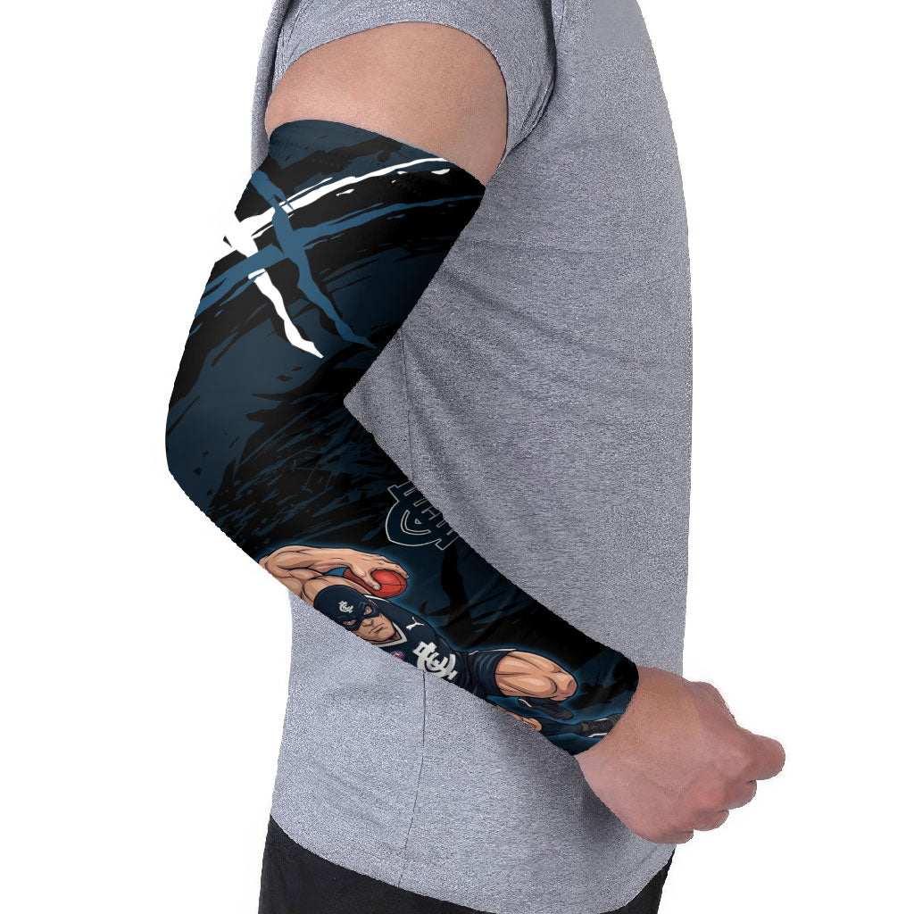 Carlton Football Club Arm Sleeves Blues Muscular Mascot Graphic - Abstract Paint Splatter Art