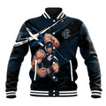Carlton Football Club Baseball Jacket Blues Muscular Mascot Graphic - Abstract Paint Splatter Art