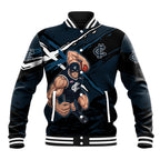Carlton Football Club Baseball Jacket Blues Muscular Mascot Graphic - Abstract Paint Splatter Art