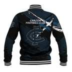 Carlton Football Club Baseball Jacket Blues Muscular Mascot Graphic - Abstract Paint Splatter Art