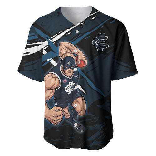 Carlton Football Club Baseball Jersey Blues Muscular Mascot Graphic - Abstract Paint Splatter Art