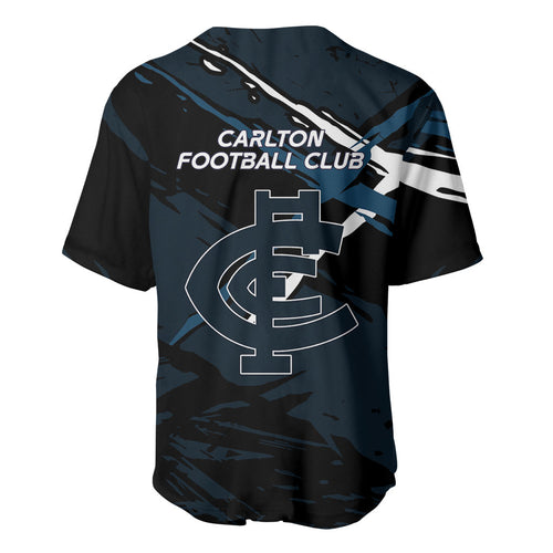Carlton Football Club Baseball Jersey Blues Muscular Mascot Graphic - Abstract Paint Splatter Art