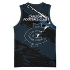 Carlton Football Club Basketball Jersey Blues Muscular Mascot Graphic - Abstract Paint Splatter Art
