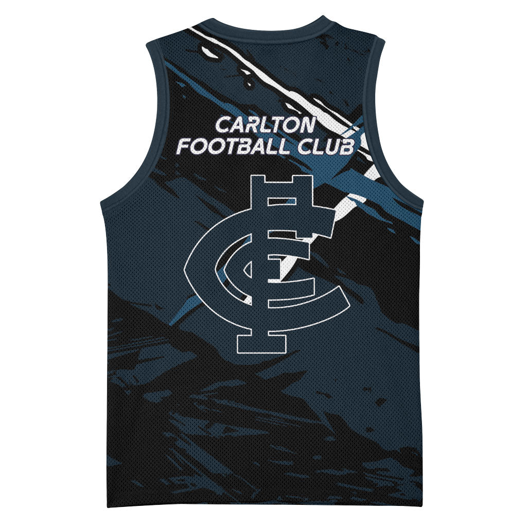 Carlton Football Club Basketball Jersey Blues Muscular Mascot Graphic - Abstract Paint Splatter Art