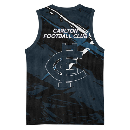 Carlton Football Club Basketball Jersey Blues Muscular Mascot Graphic - Abstract Paint Splatter Art