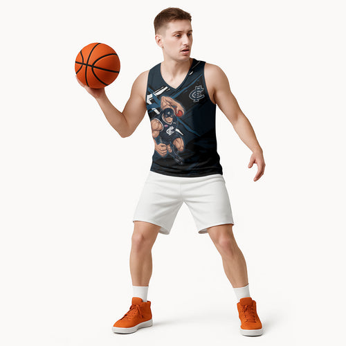 Carlton Football Club Basketball Jersey Blues Muscular Mascot Graphic - Abstract Paint Splatter Art