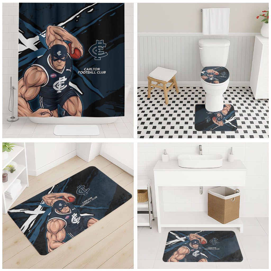 Carlton Football Club Bathroom Set Blues Muscular Mascot Graphic - Abstract Paint Splatter Art