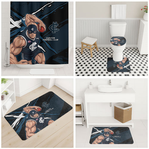 Carlton Football Club Bathroom Set Blues Muscular Mascot Graphic - Abstract Paint Splatter Art