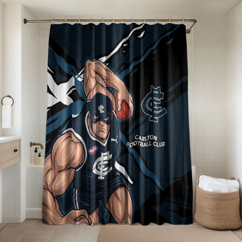 Carlton Football Club Bathroom Set Blues Muscular Mascot Graphic - Abstract Paint Splatter Art
