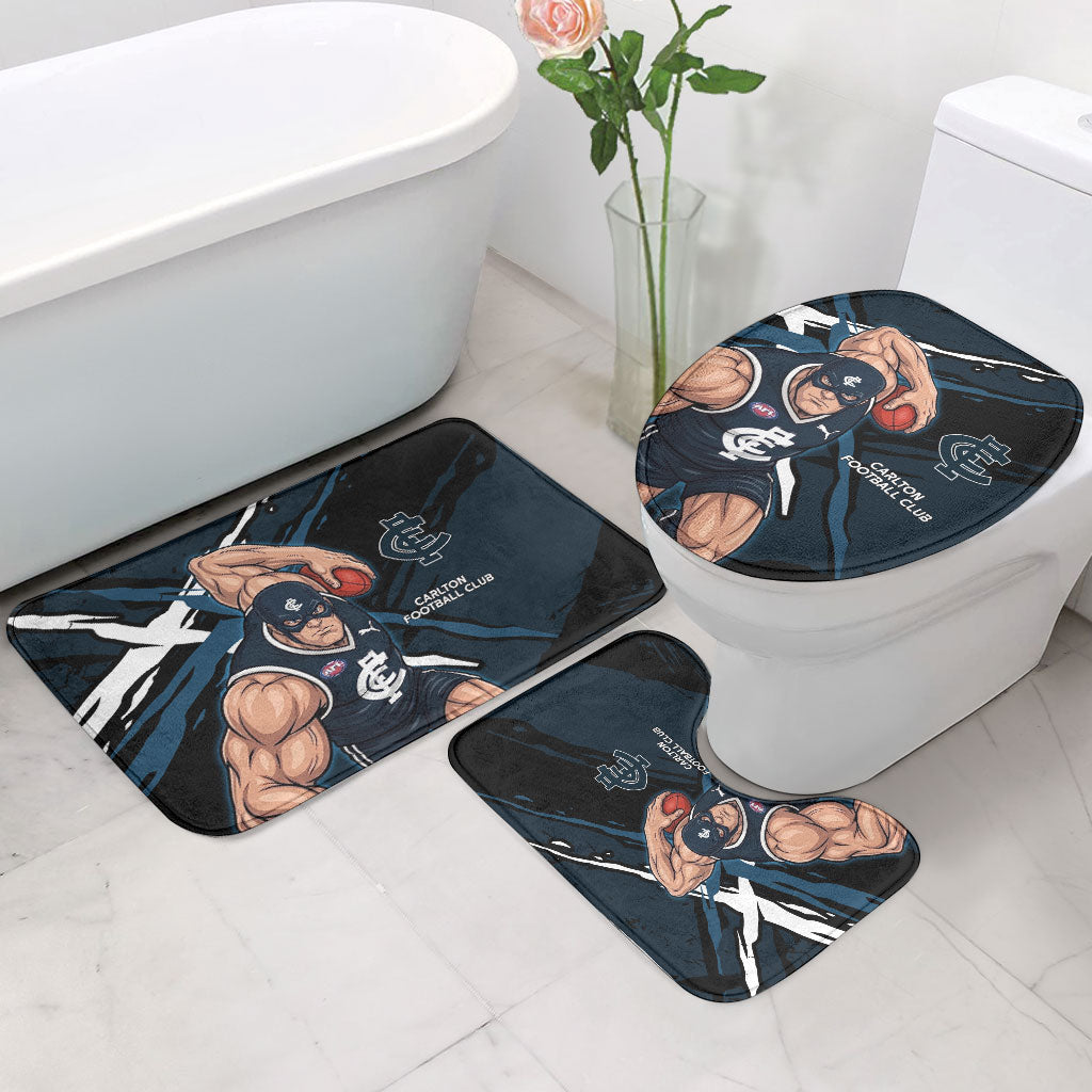 Carlton Football Club Bathroom Set Blues Muscular Mascot Graphic - Abstract Paint Splatter Art