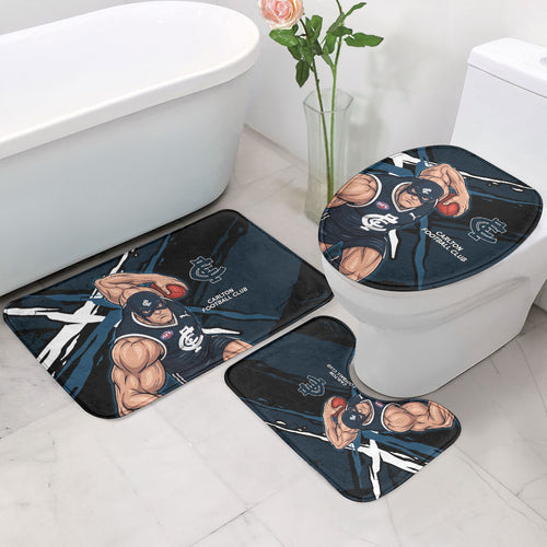 Carlton Football Club Bathroom Set Blues Muscular Mascot Graphic - Abstract Paint Splatter Art