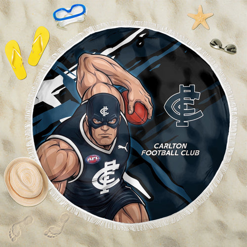 Carlton Football Club Beach Blanket Blues Muscular Mascot Graphic - Abstract Paint Splatter Art