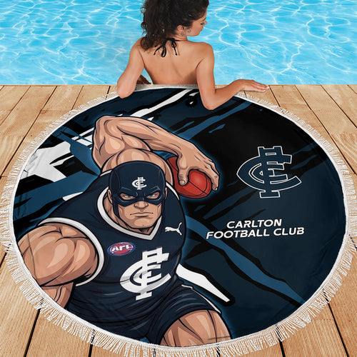 Carlton Football Club Beach Blanket Blues Muscular Mascot Graphic - Abstract Paint Splatter Art