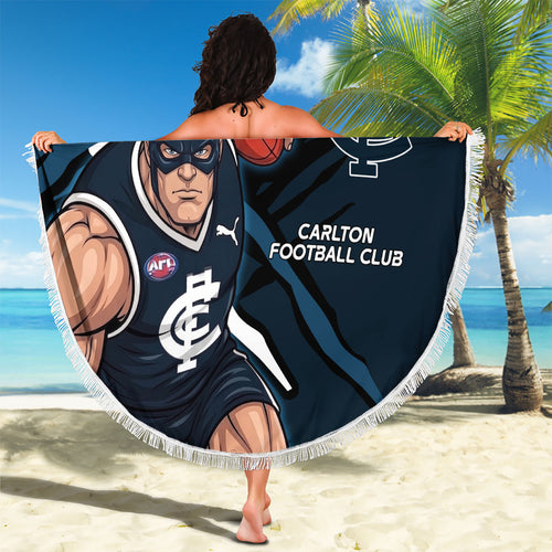 Carlton Football Club Beach Blanket Blues Muscular Mascot Graphic - Abstract Paint Splatter Art