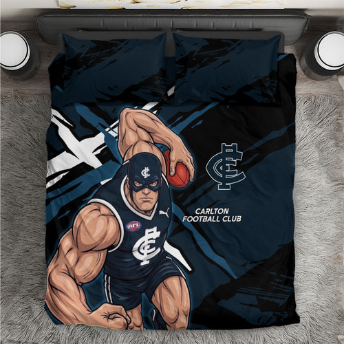 Carlton Football Club Bedding Set Blues Muscular Mascot Graphic - Abstract Paint Splatter Art