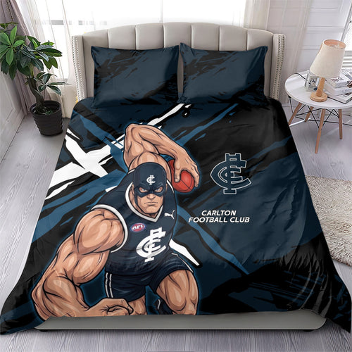 Carlton Football Club Bedding Set Blues Muscular Mascot Graphic - Abstract Paint Splatter Art