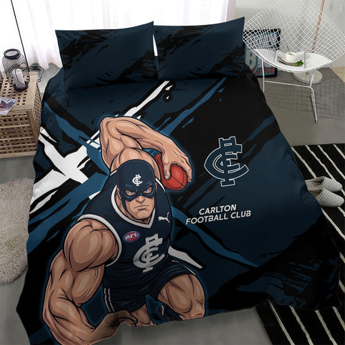 Carlton Football Club Bedding Set Blues Muscular Mascot Graphic - Abstract Paint Splatter Art