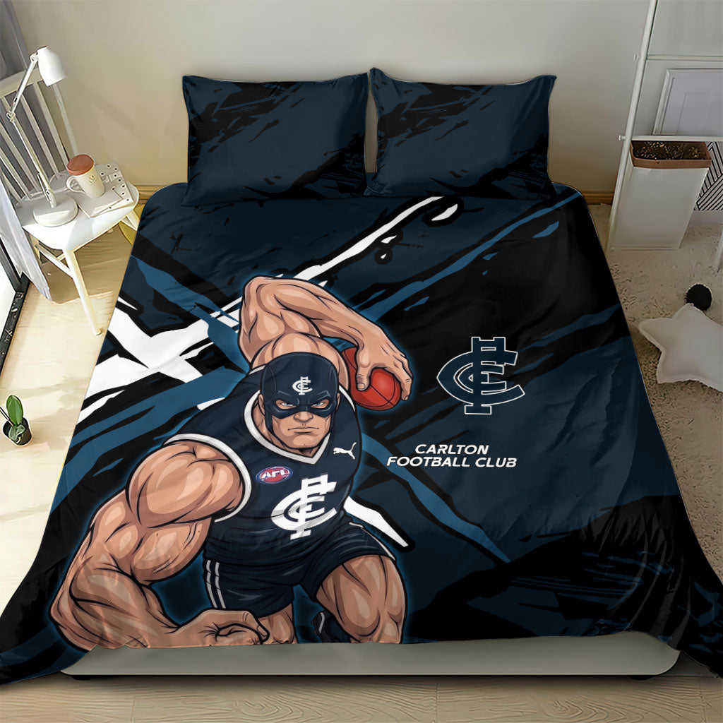 Carlton Football Club Bedding Set Blues Muscular Mascot Graphic - Abstract Paint Splatter Art