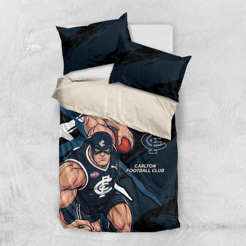 Carlton Football Club Bedding Set Blues Muscular Mascot Graphic - Abstract Paint Splatter Art