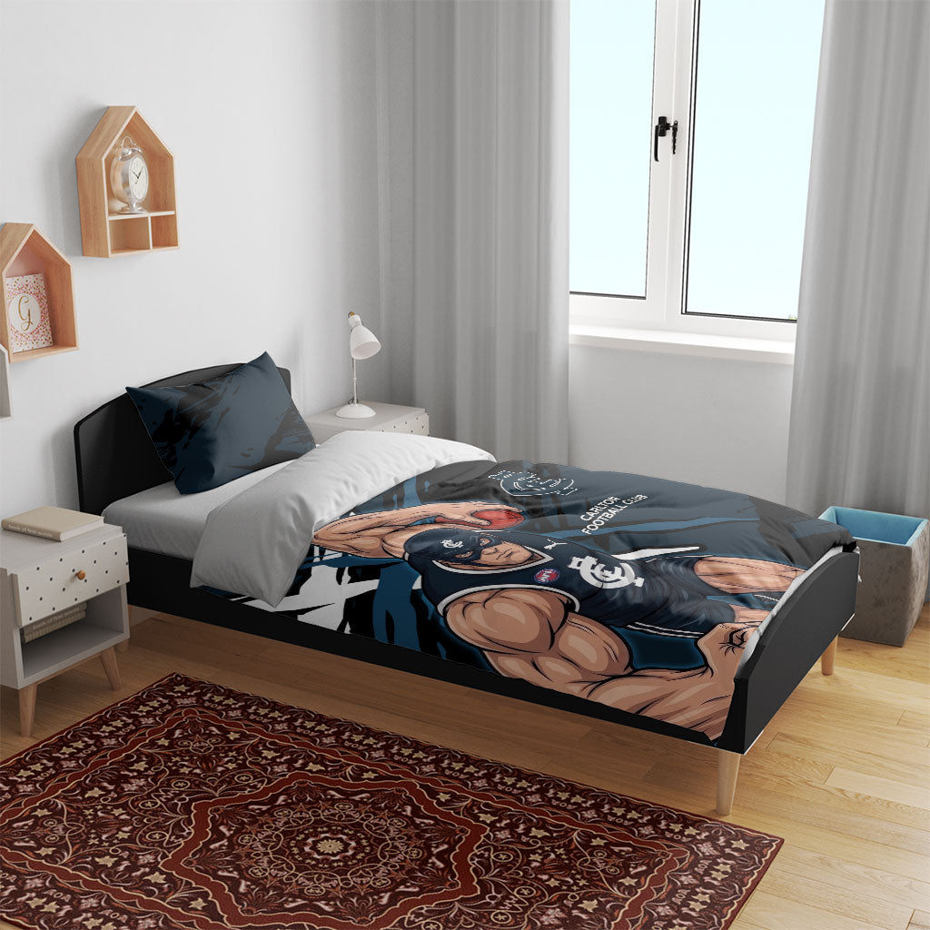 Carlton Football Club Bedding Set Blues Muscular Mascot Graphic - Abstract Paint Splatter Art