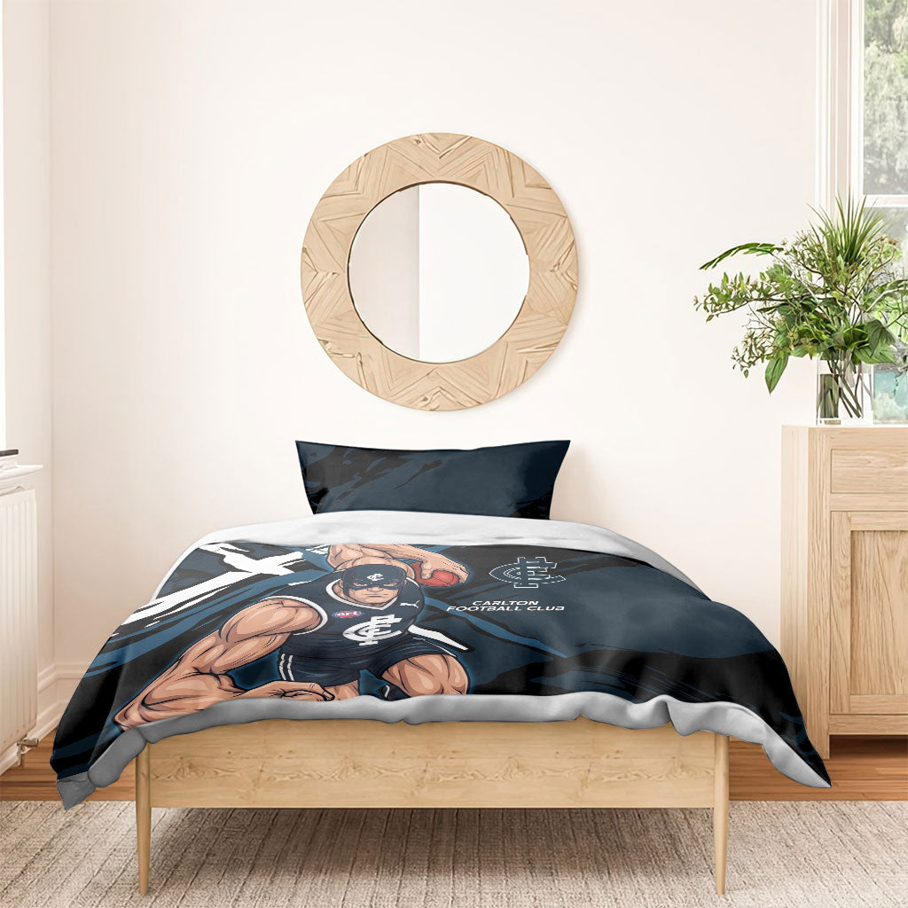Carlton Football Club Bedding Set Blues Muscular Mascot Graphic - Abstract Paint Splatter Art