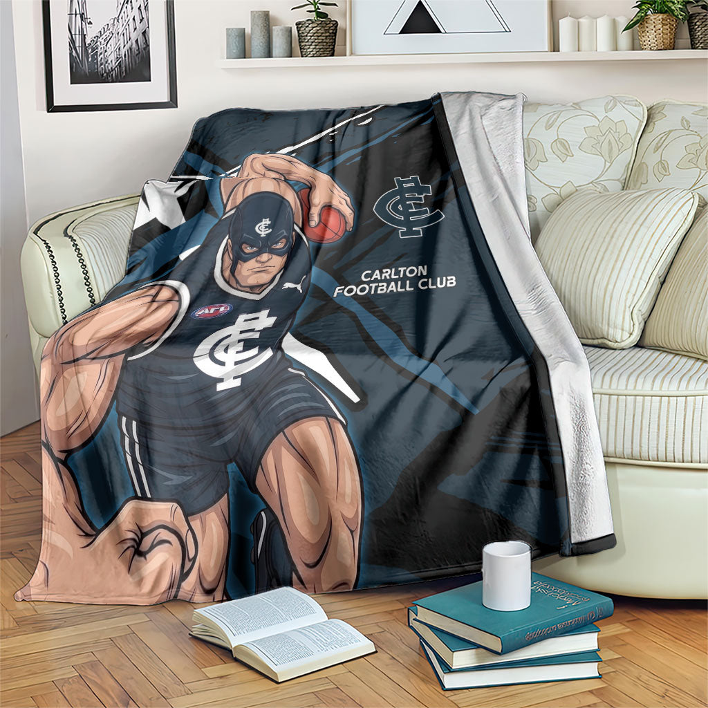 Carlton Football Club Blanket Blues Muscular Mascot Graphic - Abstract Paint Splatter Art