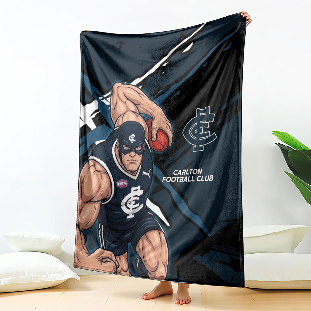 Carlton Football Club Blanket Blues Muscular Mascot Graphic - Abstract Paint Splatter Art