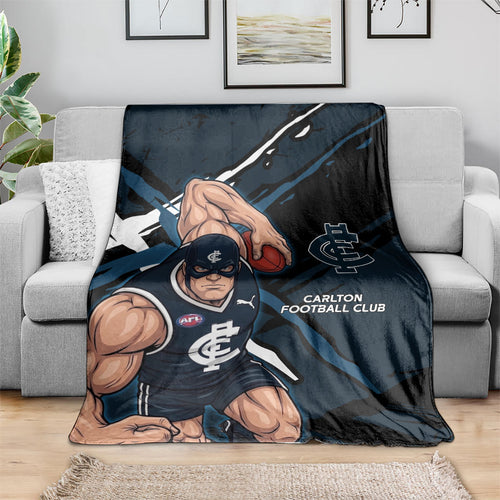 Carlton Football Club Blanket Blues Muscular Mascot Graphic - Abstract Paint Splatter Art