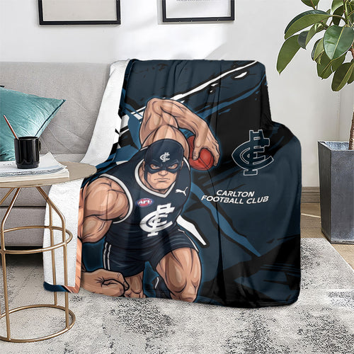 Carlton Football Club Blanket Blues Muscular Mascot Graphic - Abstract Paint Splatter Art