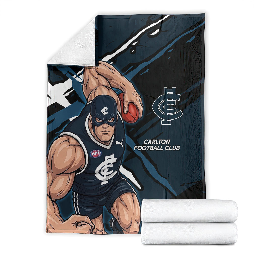 Carlton Football Club Blanket Blues Muscular Mascot Graphic - Abstract Paint Splatter Art