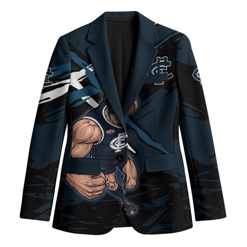 Carlton Football Club Blazer Blues Muscular Mascot Graphic - Abstract Paint Splatter Art