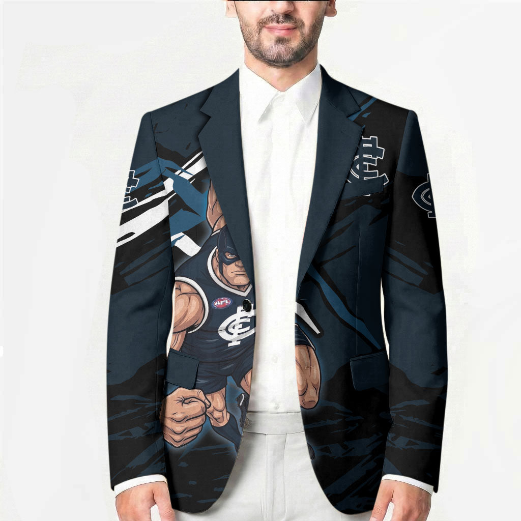Carlton Football Club Blazer Blues Muscular Mascot Graphic - Abstract Paint Splatter Art
