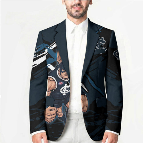 Carlton Football Club Blazer Blues Muscular Mascot Graphic - Abstract Paint Splatter Art