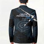 Carlton Football Club Blazer Blues Muscular Mascot Graphic - Abstract Paint Splatter Art